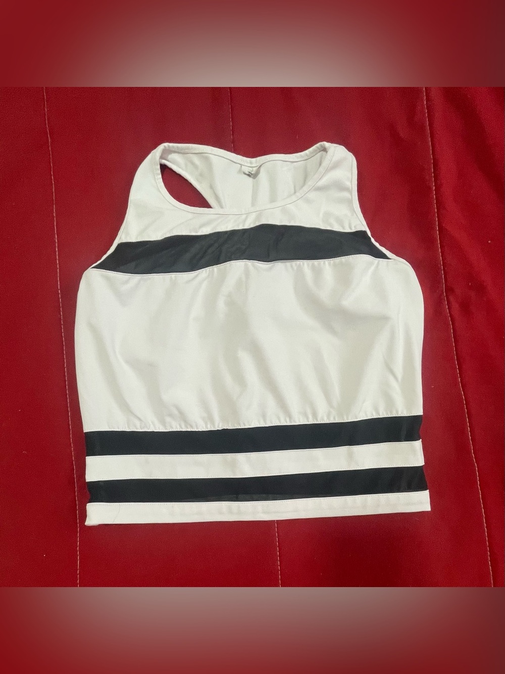 White & Black Striped Racerback Crop Tank Top